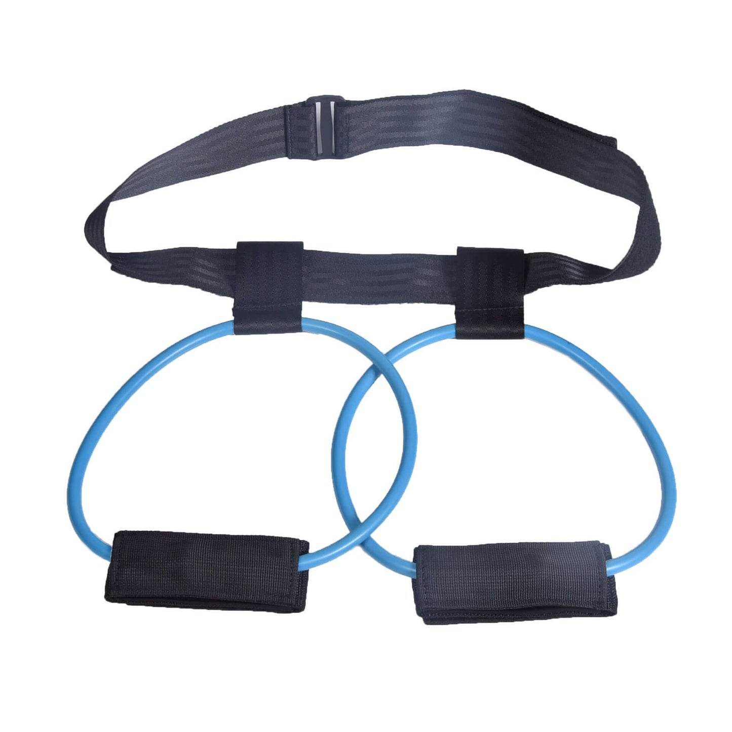 Adjustable fitness resistance bands with nylon straps and blue latex tubes for strength training.