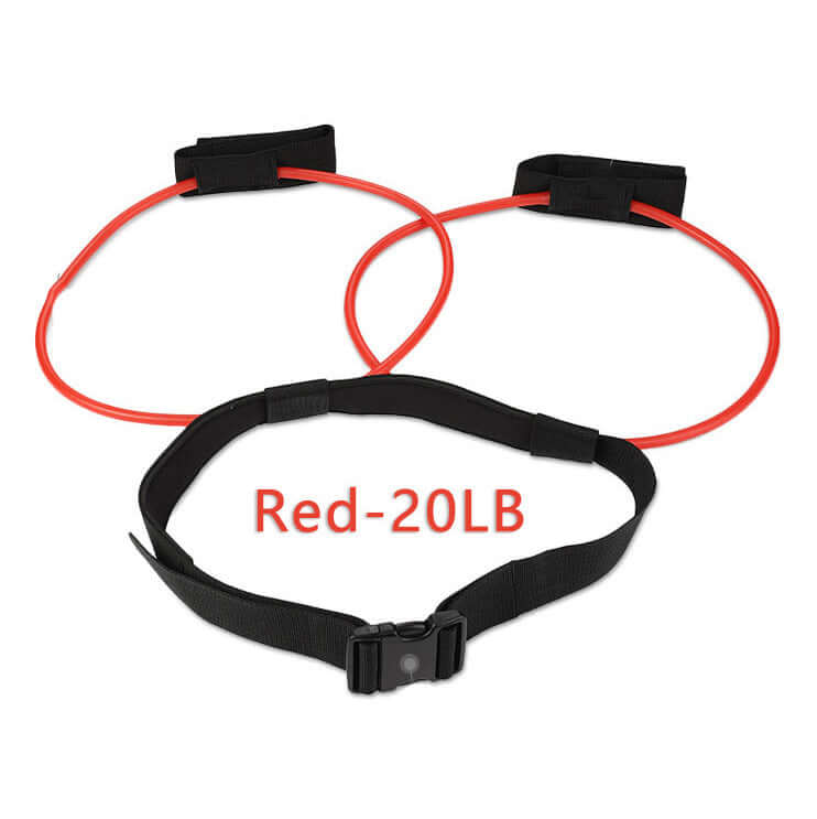 Adjustable resistance bands and waist belt set, red 20LB, designed for fitness and strength training.