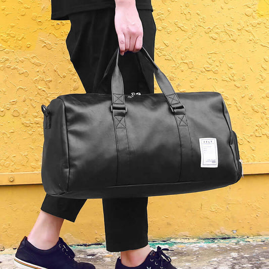 Black waterproof sports fitness bag with handles, ideal for men's and women's shoes, stylish and durable design.