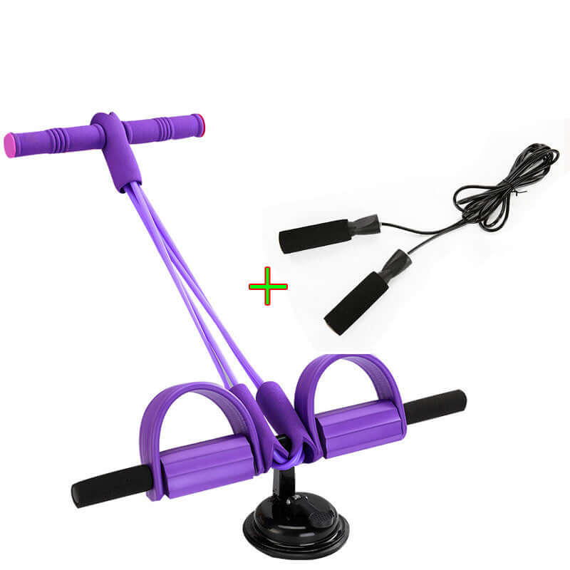 4 tubes latex foot elastic pull rope expander and jump rope for fitness exercises, designed for resistance training and sit-ups.