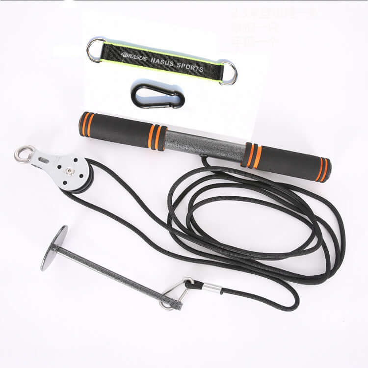 Fitness arm trainer with EVA foam grips, steel components, and nylon cords for effective strength training at home.