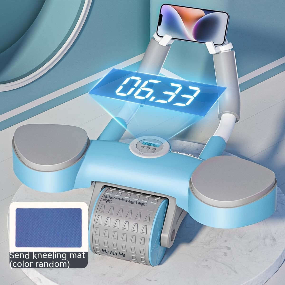 Abdominal wheel automatic rebound fitness equipment with digital display and kneeling mat for home workouts.