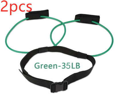 Fitness resistance bands with adjustable waist belt, 35LB green, includes two pieces for versatile workouts.