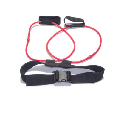Adjustable resistance band set with two foot straps and a waist belt for effective home workouts.