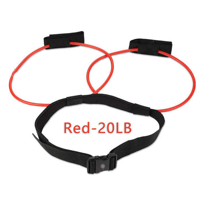 Adjustable resistance bands and waist belt set, red 20LB, designed for fitness and strength training.