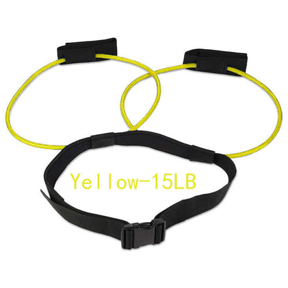 Adjustable fitness resistance bands with yellow latex tubes and black waist belt for effective workouts.