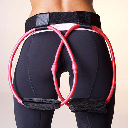 Adjustable resistance bands on waist belt for fitness women, designed for effective workouts and comfort.